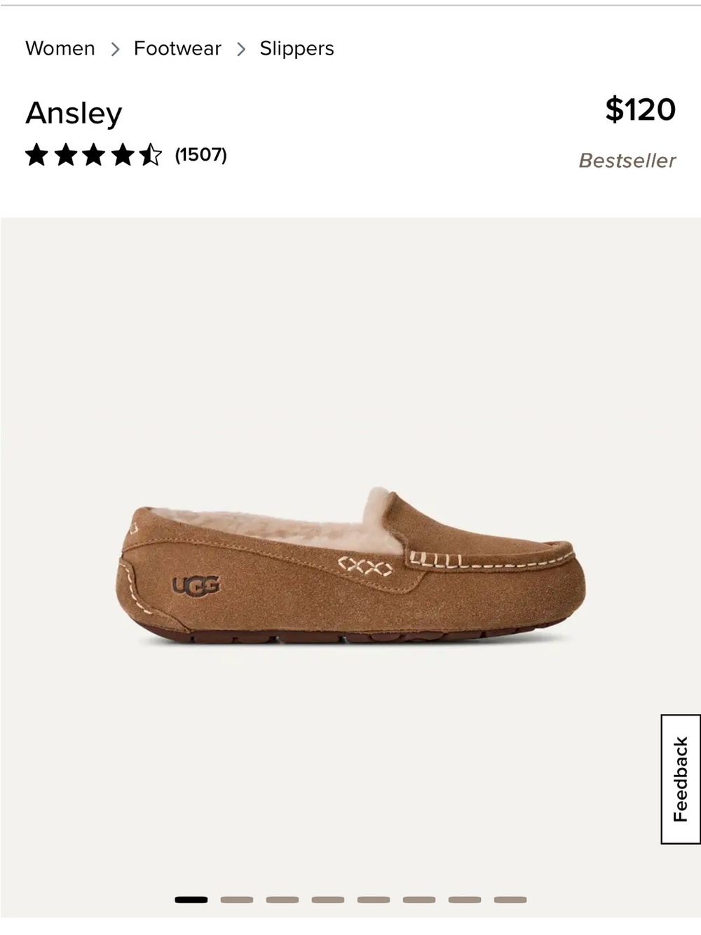 UGG Ansley Slipper, Chestnut, Size 6